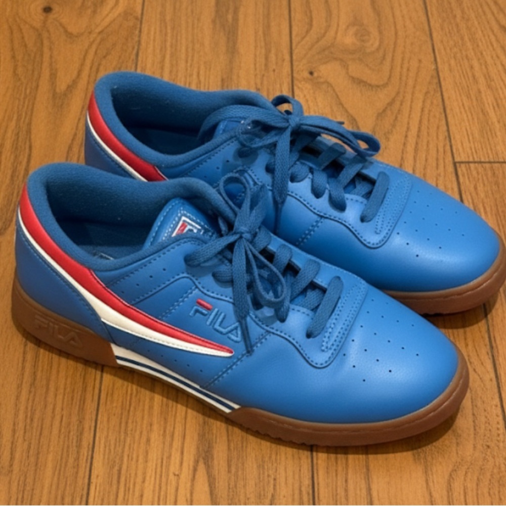 Fila Blue Sneakers with Red and White Stripes size 12 retro 90s